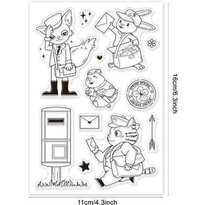 Animal Postman Silicone Clear Stamps Fox Hamster Rabbit Cat Transparent Stamps for Birthday Valentine's Day Cards Making DIY