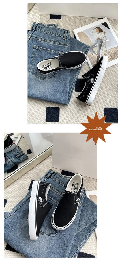 Women's Slip-On Canvas Shoes Summer 2026 Korean Style Student Flat Rubber Sole Wear-Resistant Low Cut Flat Heel Street Fashion
