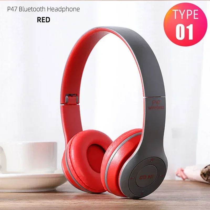 P47 Bluetooth 5.0 Wireless Headphone Foldable HIFI Stereo Bass Earphone Kid Helmet Gift With Mic USB Adaptor For iPhone Game