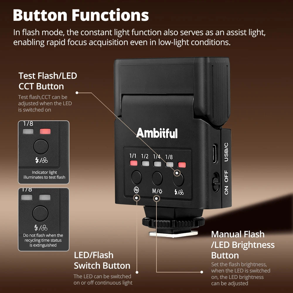AMBITFUL AF10 Mini Camera Flash Speedlite On-top Flashlight For Sony Canon PENTAX Nikon FUJIFILM OLYMPUS