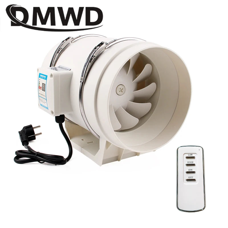 4/5/6/8 Inch Remote Control Exhaust Fan Silent Inline Pipe Duct Fan Extractor Air Ventilation Blower Kitchen Toilet Wall Booster