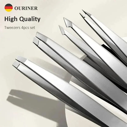 Ouriner Eyebrow Tweezers Set 4 Pcs Stainless Steel Eyebrow Forceps Professional Beauty Tool Set For Facial Hair Manicure Tool