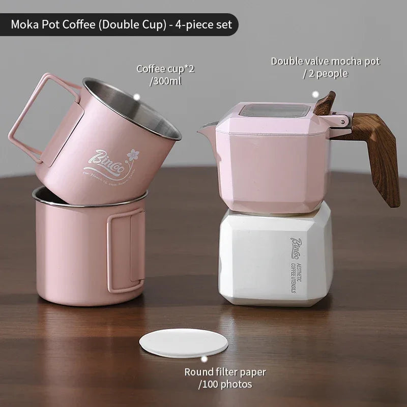 BINCOO Double Valve Moka Pot Square Coffee Pot Espresso Pot Coffee Extraction Maker Set for Home and Outdoor Electric Stove 220v