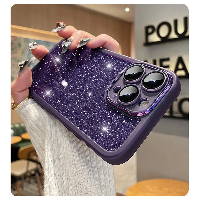 Fashion Bling Glitter Phone Case  For iPhone 16 E 15 Pro Max 14 Plus 13 12 11 Luxury Shockproof Bumper Silicone Clear Back Cover