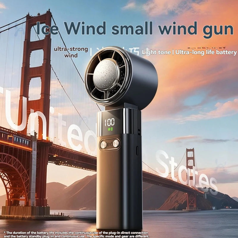 Handheld Fan with Semiconductor Cooling, Ice Compress, Ultra-Long Battery Life, Foldable Tabletop, Digital Display, Mini Fan