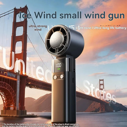 Handheld Fan with Semiconductor Cooling, Ice Compress, Ultra-Long Battery Life, Foldable Tabletop, Digital Display, Mini Fan