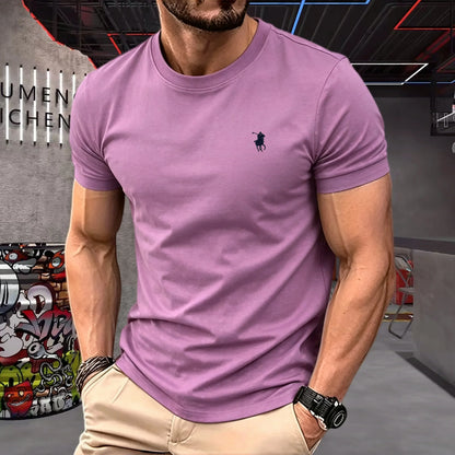 100% pure cotton 2026 high-end brand men's short sleeved round neck top summer fashion luxury pony embroidery top sports T-shirt