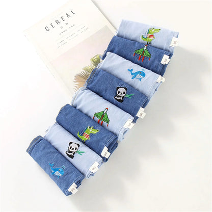 Children'S Jeans Baby Four Seasons Outwear Casual Pants Embroidered Simple Versatile Elastic Waist Sports Wear