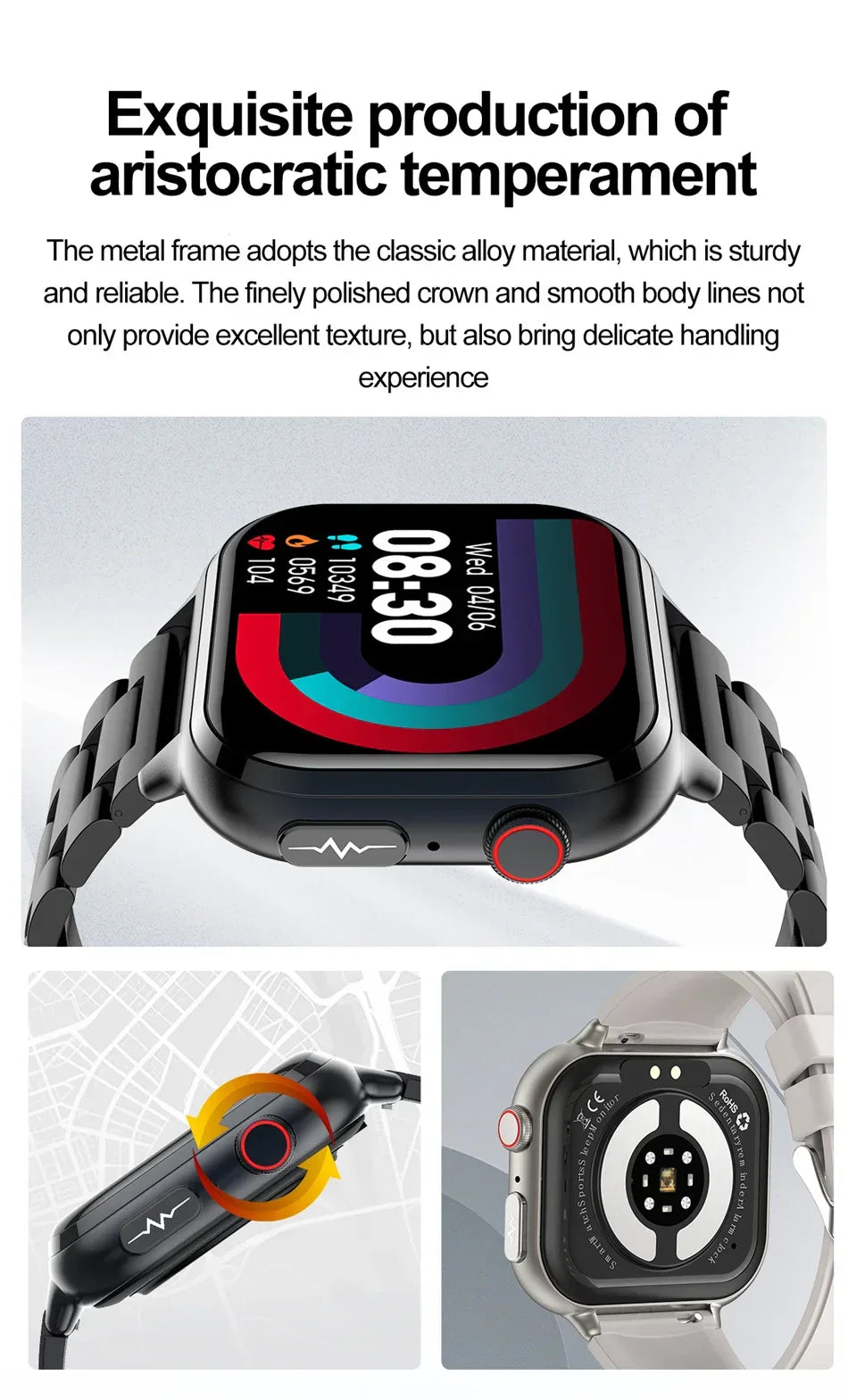 2025New Medical Grade ECG+PPG Smart Watch BMI Body Fat Uric Acid Painless Non-invasive Blood Sugar Monitoring Calling Smartwatch