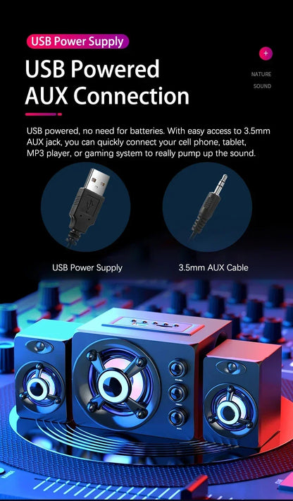 3D Hifi Stereo USB Active Bluetooth Speaker Computer Multimedia RGB Subwoofer AUX, USB, TF Suitable for TV, Computer Audio
