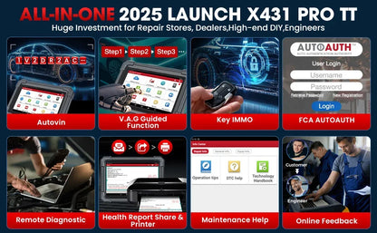LAUNCH X431 PRO TT Car Diagnostic Tool OBD2 Scanner Full Systems ECU Coding Active Test VAG Guided DBScar VII ADAS Calibration