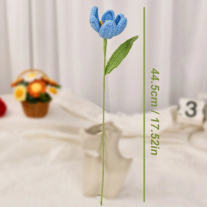 1pc Crocheted Tulip Bouquet, Knitted Tulip Flower Bouquet for DIY Valentine's Day, Christmas, Mother's Day, Father's Day Decro