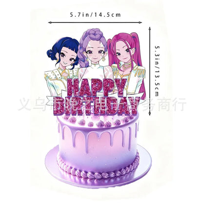 K P Foil Balloon Set Girl Group 1-9 Number & Purple Star Balloons Character Cake Toppers for Birthday Party & Photo Props