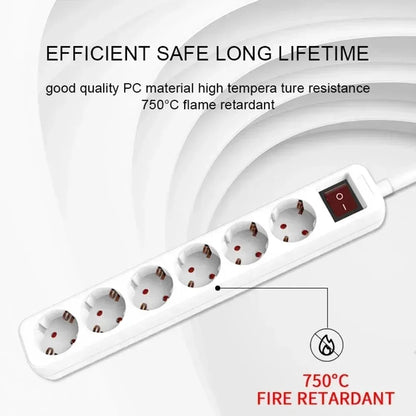 Melery Power Strip Surge Protector 3/4/5/6 AC EU Electrical Plug Outlet Socket Lead Extension Adapter Extenstion Cord Cable 1.5m