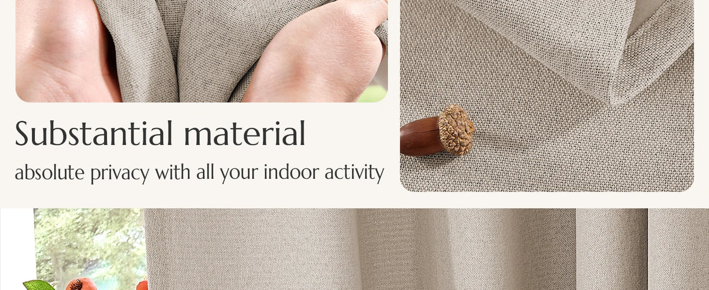 Jinchan Single Panel Faux Linen Blackout Curtain, Metal Grommet Top Room Darkening Drapes, Thermal Insulated Shield(Grey/Beige)