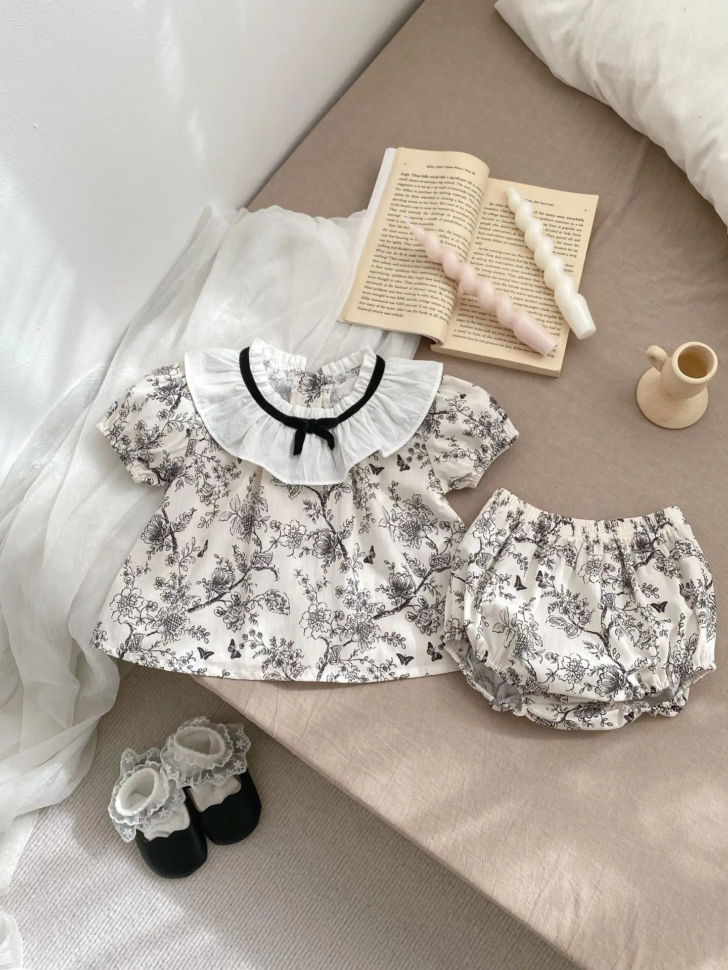 2026 New Summer Baby Clothing Set Infant Girls Floral Lace Collar Tops And Bloomer 2 PCS Suit Toddler Outfit