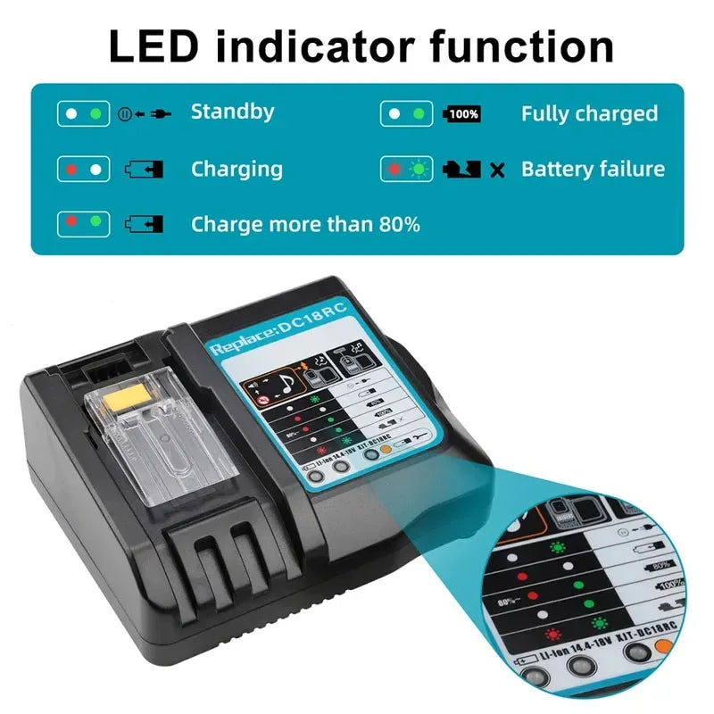 DC18RC Li-ion Battery Charger For Makita 14.4V 18V BL1830 Bl1430 DC18RF BL1815 BL1415 LXT400 BCl180W DC18RD DC18RE DC18SF BL1860