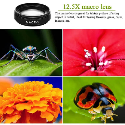 Professional 2 in 1 Lens Universal Clip 37mm Cell Phone Lens 0.45x 49uv Super Wide Angle + Macro HD Lens for All Smartphones