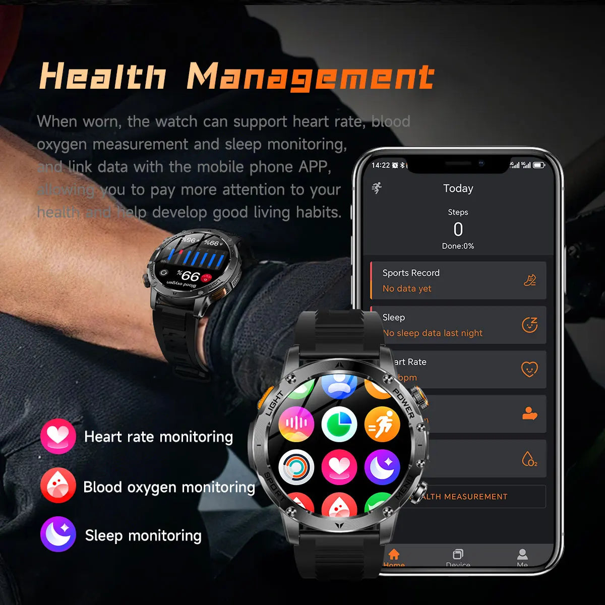 1.7" Large Screen Bluetooth Call Smart Watch Men‘s Sports Outdoor Flashlight 1000mAh Health Monitor Smartwatch for Man Male IP6