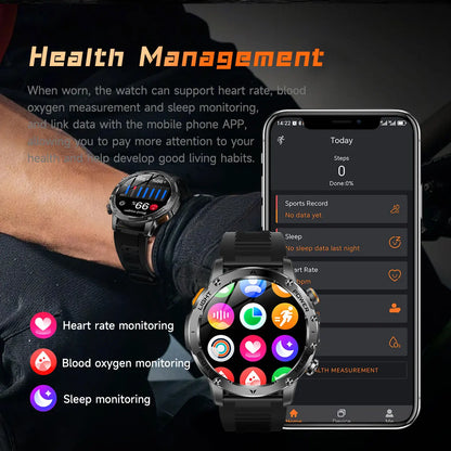 1.7" Large Screen Bluetooth Call Smart Watch Men‘s Sports Outdoor Flashlight 1000mAh Health Monitor Smartwatch for Man Male IP6