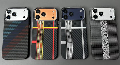 Carbon Fiber Texture Magnetic Armor Case For iphone 17 17Pro Max 16 Pro 15 14 13 Ultrathin Alloy Lens Wireless Charge Hard Cover