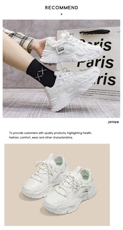 Women's Shoes Platform Autumn Leather 2025 New Versatile Black Casual Sneaker Solid Color Lace-up Vulcanize Shoes Tenis Feminino
