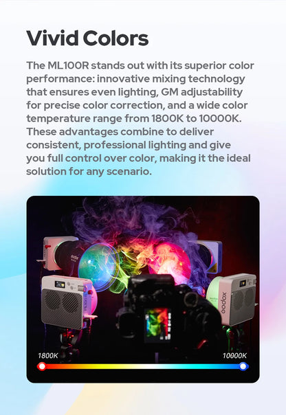 Godox ML100R 110W RGB LED Video Light 2800-6500K 11 FX Effects APP Control Godox Mount for Filmmaking/Live Streaming/Vlog