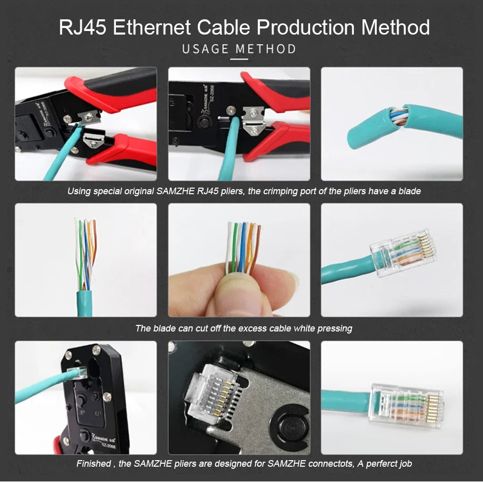 SAMZHE Cat5e RJ45 Modular Plug 8P8C Connector for Ethernet Cable,Gold Plated CAT 5e Gigabit Bulk Ethernet Crimp Connectors