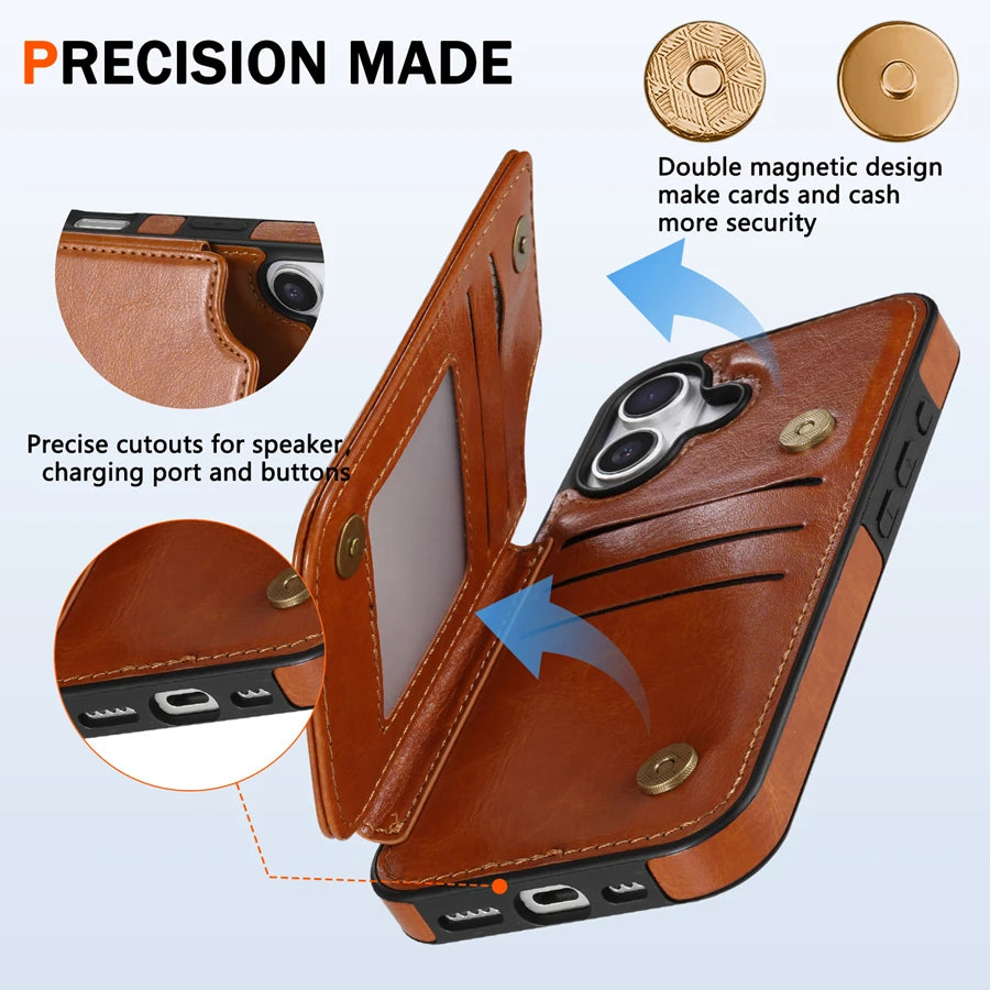 Wallet RFID Blocking Layer Protect Anti-Theft Magnetic Leather Case For iPhone Air 17 Pro Max 16e 15 Plus 14 13 12 11 Card Bag