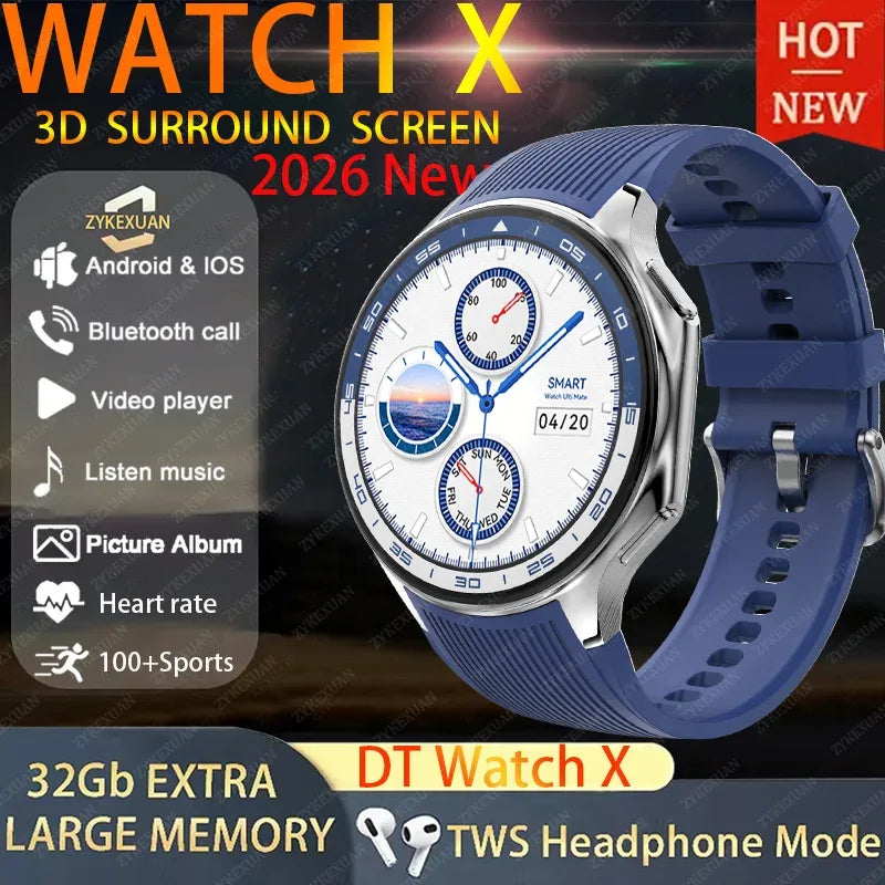 DT Watch X 4G Memory For OPPO Smart Watch Music Video Bluetooth Call IP68 Waterproof AMOLED Smartwatch For TWS Earphones 2026New