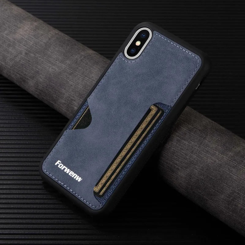 Retro Card Holder Phone Case for iPhone 17 16 15 14 13 12 11 Pro Max 16E Mini XS XR SE 7 8 Plus Busines Wallet PU Leather Cover