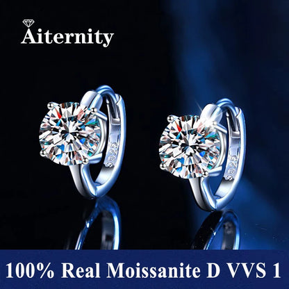 Fine Jewelry Pass Diamond Tester Pen Moissanite Hoop Earrings For Women With GRA S925 Sterling Silver For Women Ear Clasps
