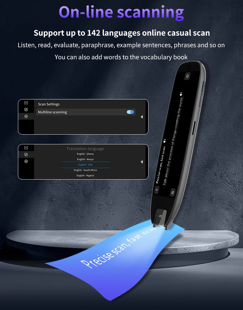 Translation Pen for Dyslexia Scanner Reading Pen 142 Text to Speech Smart Recording Pen Voice Wireless Text Extract Translator