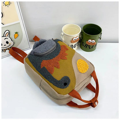 New Embroidery Sun Long Neck Small Dinosaur Backpack Hook Hair Embroidered Cartoon Canvas Kindergarten Children Backpack