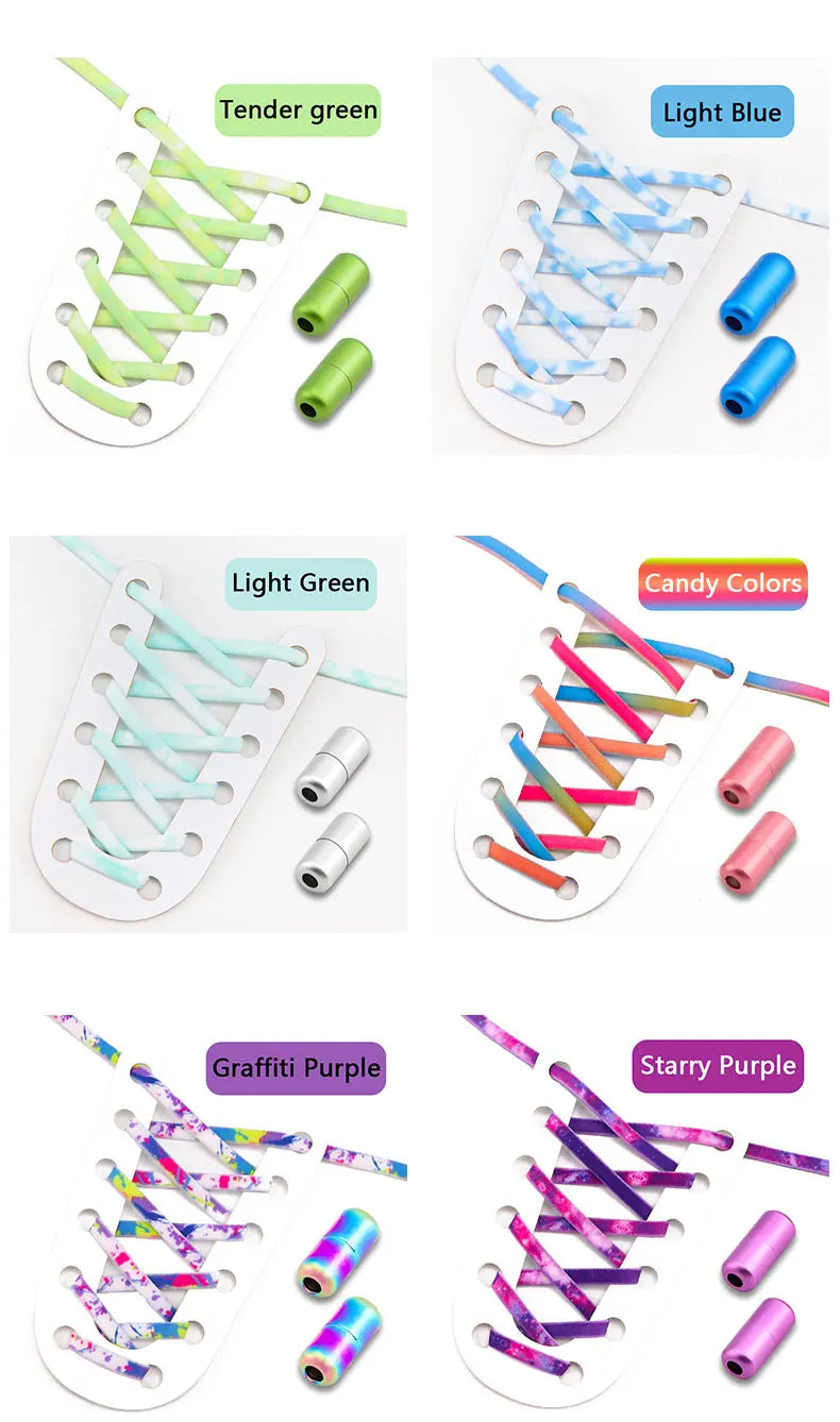 Frosted Capsule Buckle No Tie Shoelace Round Elastic Shoe Laces Sneakers Gradient Colorful Shoelace Without Ties for Kids Adult