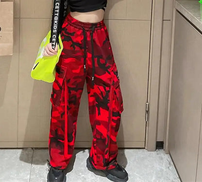 Pantalon camouflage pour filles, mode enfant décontractée, taille haute, jambes larges, collection printemps-automne 2025, tailles 8, 10, 12 et 14 ans.