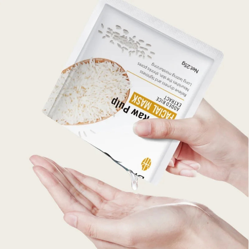 10 Pieces of Rice Puree Facial Mask, Moisturizing, Firming and Hydrating, Korean-Style Skin Care Mask Sheet