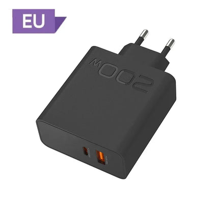 New 200W Ultra Fast Charger USB PD 2-In-1 Type C Fast GaN Phone Charger For Iphone Huawei Samsung Xiaomi Oppo  EU US Plug ﻿