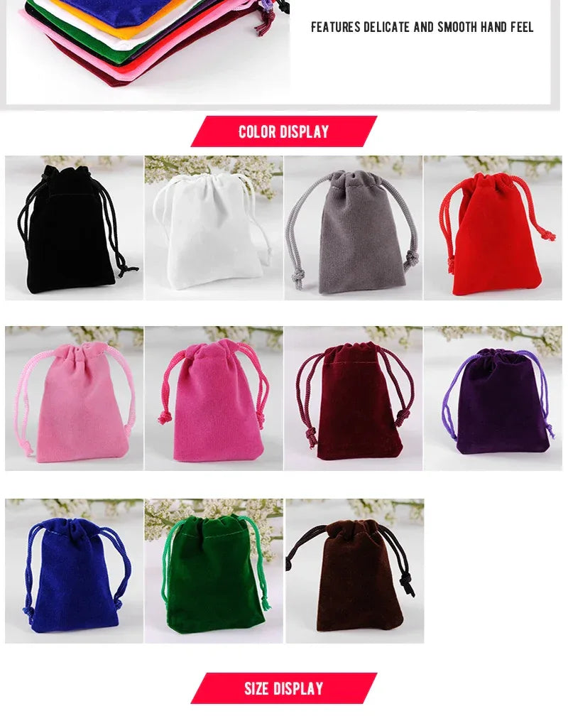 25 Pieces/Batch 15x20 10x15 13x18 9x12 7x9 5x7cm Velvet Drawstring Bag With Jewelry Bag Christmas Wedding Gift Red Velvet Bag