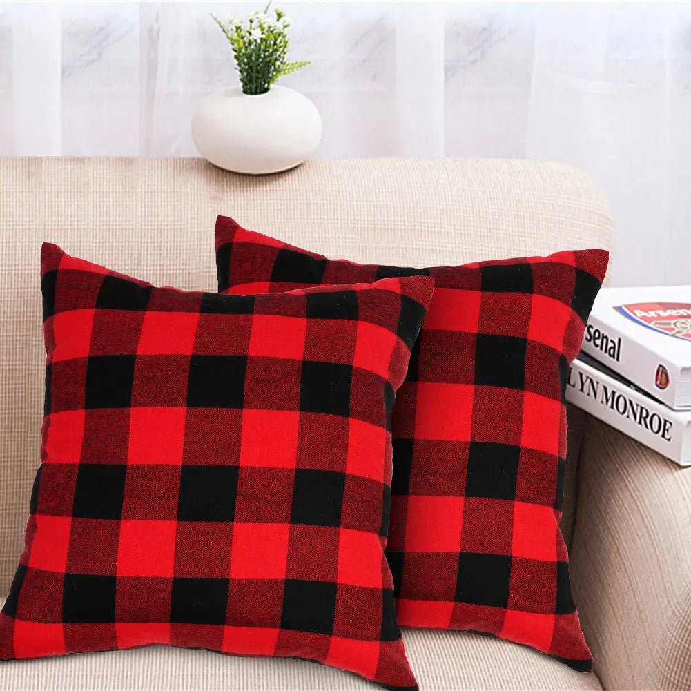 Christmas Plaid Decorative Throw Pillow Covers Scottish Tartan Cushion Case for Farmhouse Home Holiday Decor Sofa Couch Decor