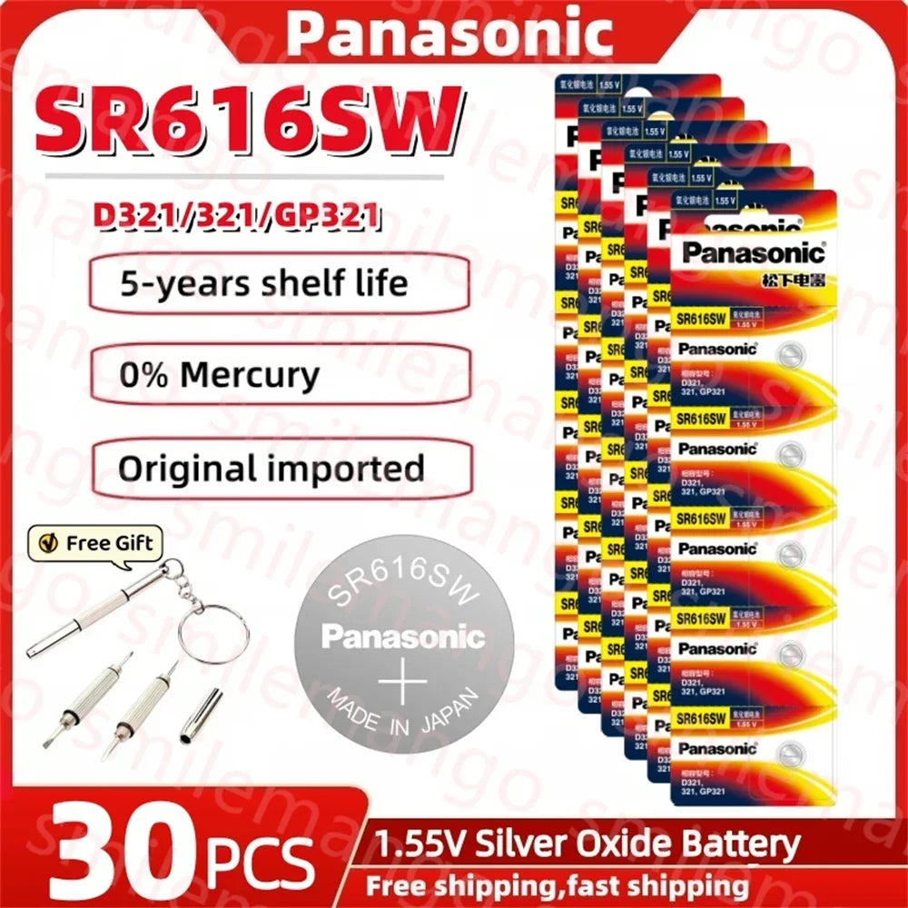 Panasonic 2-50PCS SR616SW 1.55V Watch Battery 321 D321 GP321 Longines Rossini Armani quartz Silver oxide Button Cell