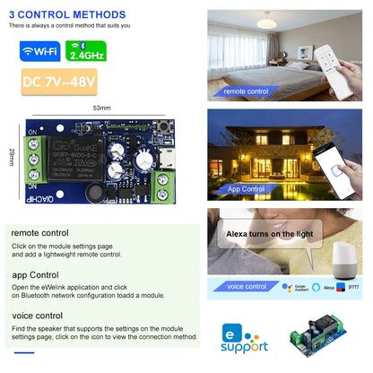 EWelink Dry Contacts Smart WiFi Relay Smart Switch DC5V-48V Wireless Remote Control 1 Way Alexa Google Home