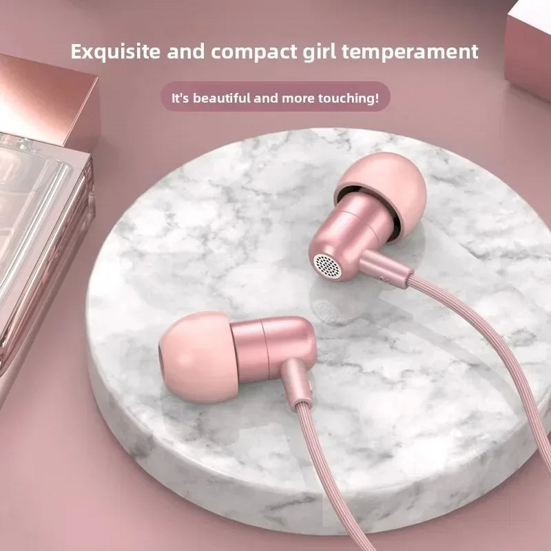Portable In Ear Music Wired Pink Earphones For Girl Women Gaming Play With Mic Sleep Anti-lost Wired Type C 3.5mm Headphone