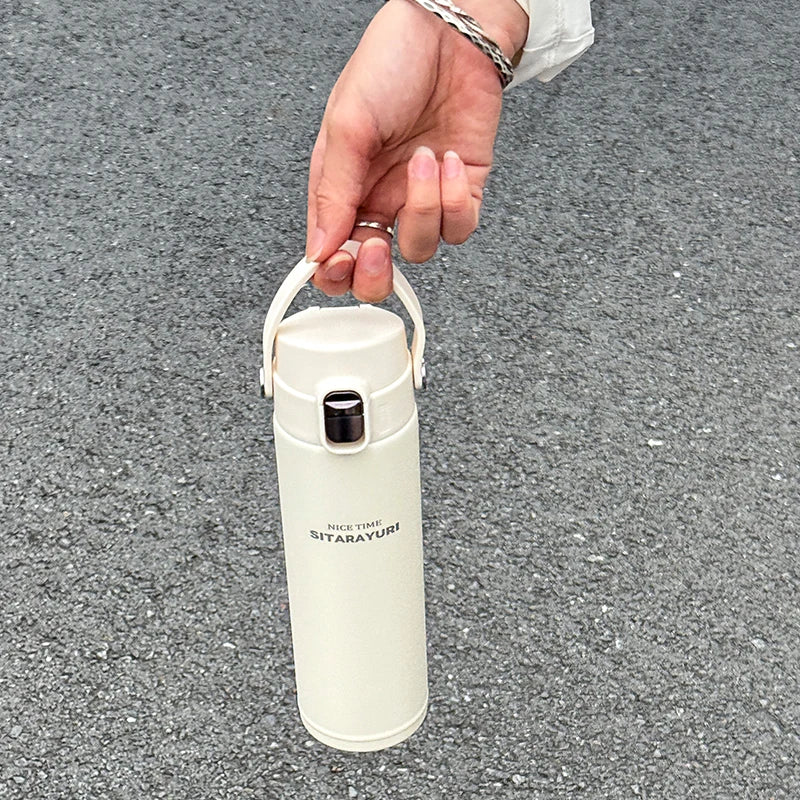 1 PC Stainless Steel Vacuum Flask, 500ml Pop-Up Direct Drink Insulated Bottle with Wide Handle, Outdoor Portable Sports Bottle