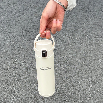1 PC Stainless Steel Vacuum Flask, 500ml Pop-Up Direct Drink Insulated Bottle with Wide Handle, Outdoor Portable Sports Bottle