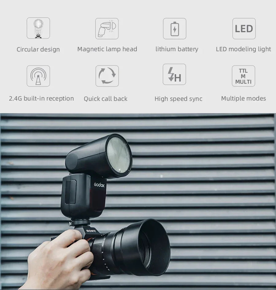 GODOX V1 Camera Flash TTL HSS Speedlight 1/8000s Li-ion Battery Speedlite Flash for Canon Sony Nikon Fuji Pentax V1C V1S V1N V1F