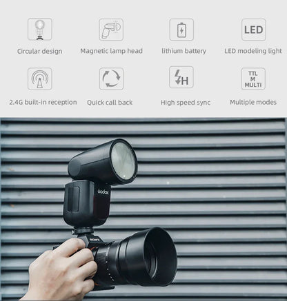 GODOX V1 Camera Flash TTL HSS Speedlight 1/8000s Li-ion Battery Speedlite Flash for Canon Sony Nikon Fuji Pentax V1C V1S V1N V1F