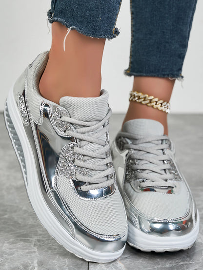 Women's flat mesh sports shoes spring and autumn new lace-up breathable comfortable fashion fitness women's shoes