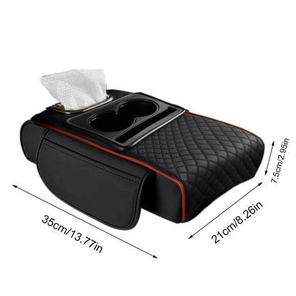 Car Armrest Box Heightening Cushion With Cup Holder Tissue Box Side Storage Pocket For Auto Interior Arm Rest Cover Height Pad