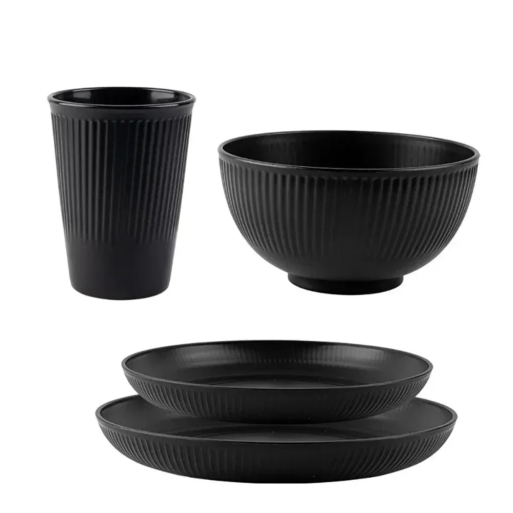 Colourful Wheat Straw Cutlery Set 4Pcs Bowl Cup Dish Set Portable Tableware Set Dinnerware Kits for Picnic Camping